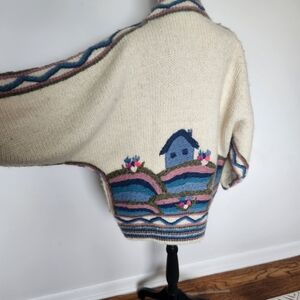 Dobrila Sweater Womens Yugoslavia Handknit New Wool Scenic Cardigan Jacket Large